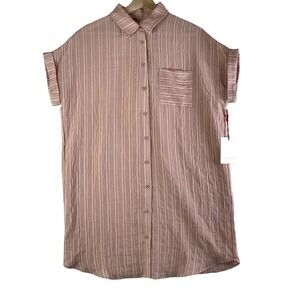 The Good Jane Womens Shirt Dress M/L Pink Pinstripe Tunic Ivory Sweet Petals NEW